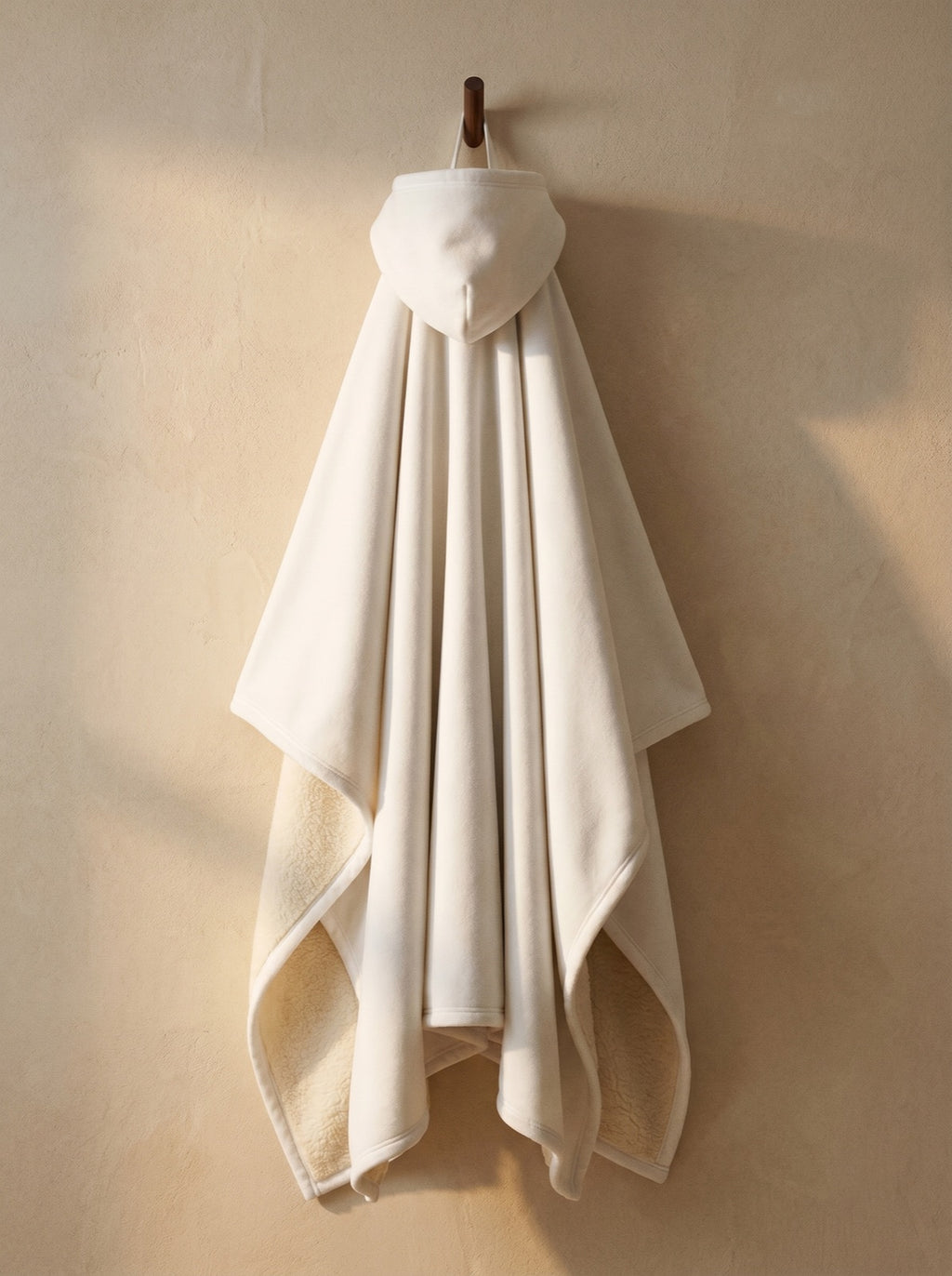Marble — The Exhale, hung, corner folded back to show the deep-pile sherpa interior